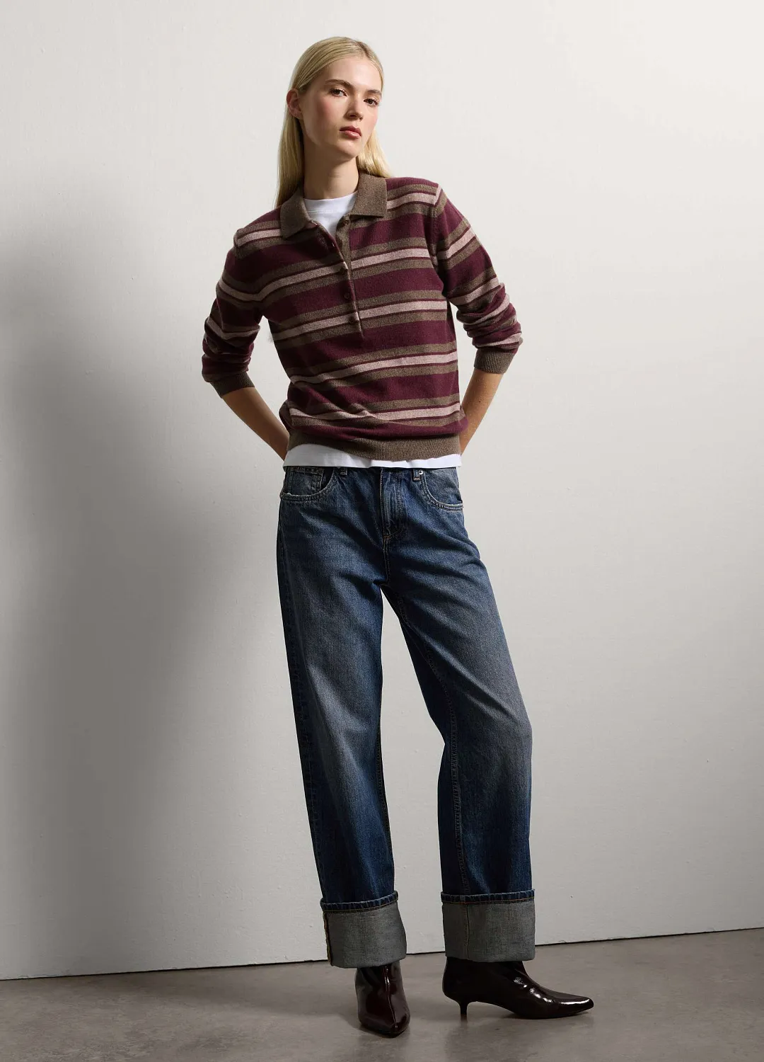 Джемпер Polo 100% Ca Vio Riga Gri СЕРЫЙ В ФИОЛЕТОВУЮ ПОЛОСКУ